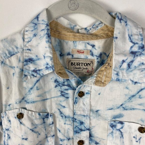 Burton Button Down Casual Shirt Size Small White/Blue Tie Dye Print Short Sleeve - Picture 2 of 2